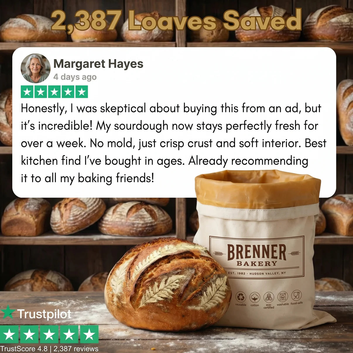 Premium 100% Cotton - Beeswax Bread Bag